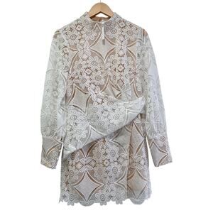 NWT ASOS White Lace Overlay Long Sleeve Mini Dress Sz 10 Coquette Romantic Fairy